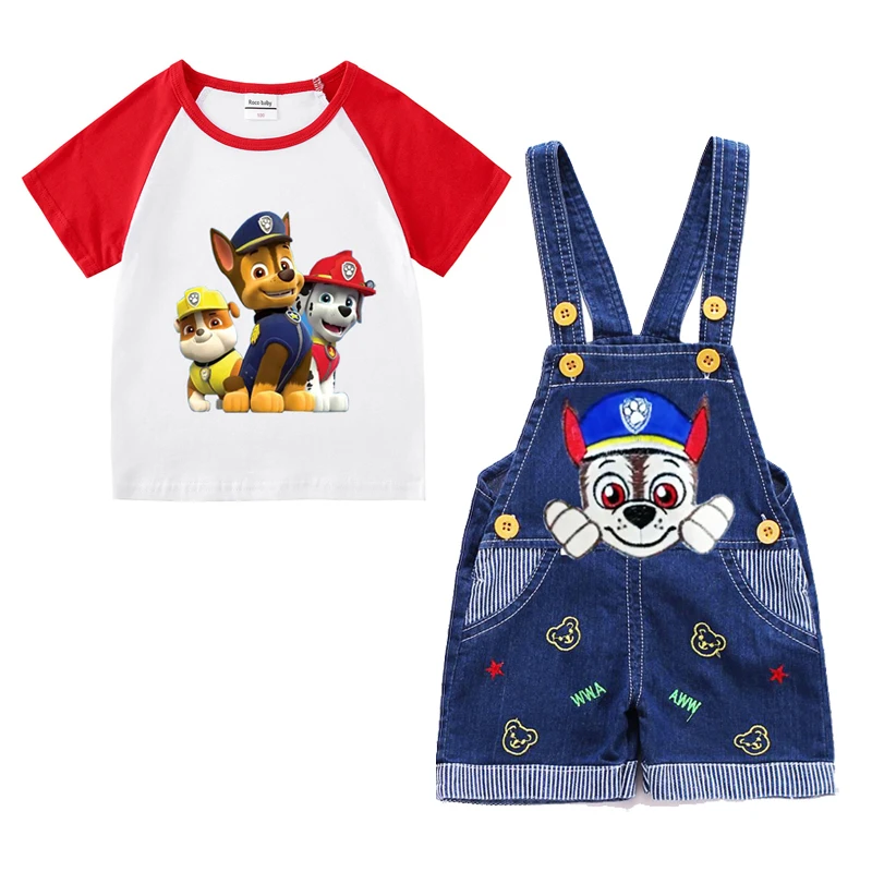 Conjunto de ropa para niños, camiseta de Pikachu para niño y niña, pantalones cortos, conjuntos de 2 uds., conjuntos de algodón para niñas pequeñas, ropa deportiva de la Patrulla Canina para niños