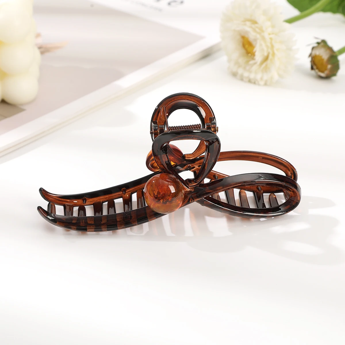 Retro Round Bead Claw Clip For Women Large Hair Volume Shark Clip Hair Clip Temperament Back Head Hair Clip Hair Clip Crab