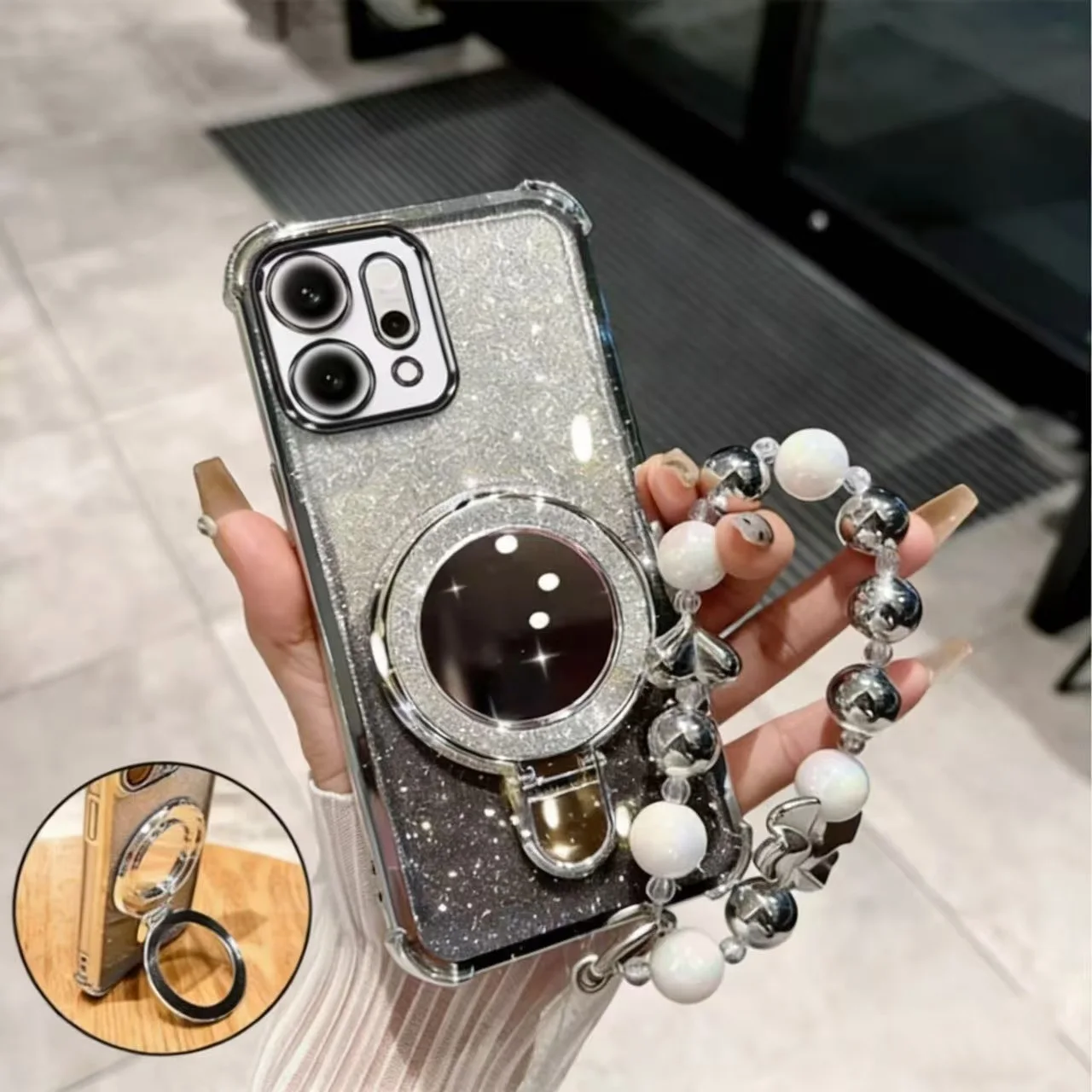 Shockproof Plating Mirror Magnetic Bracket Bracelet Phone Case Cover