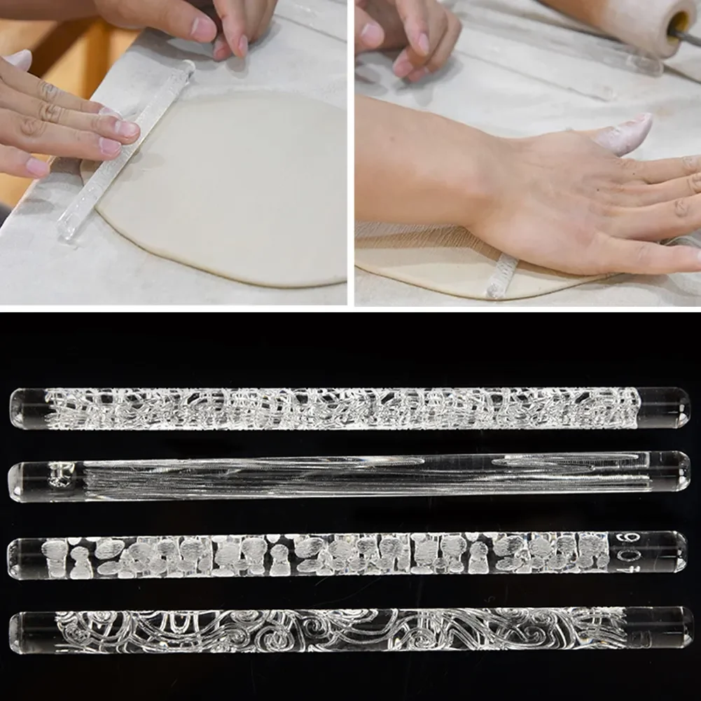 Description Picture 5 of itemAcrylic Texture Rolling Pin DIY Clay Craft Tools Flower Pattern Mud Embossing Rolling Stick Ceramic Pottery Art Embossed Rod