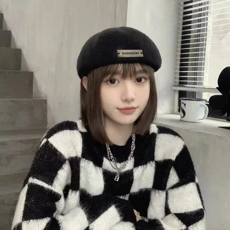 

2023 New Winter Hat Women's Wool Beret Wholesale Reverse Wearing Forward Hat Japanese Style Large Head Circumference Autumn Pain