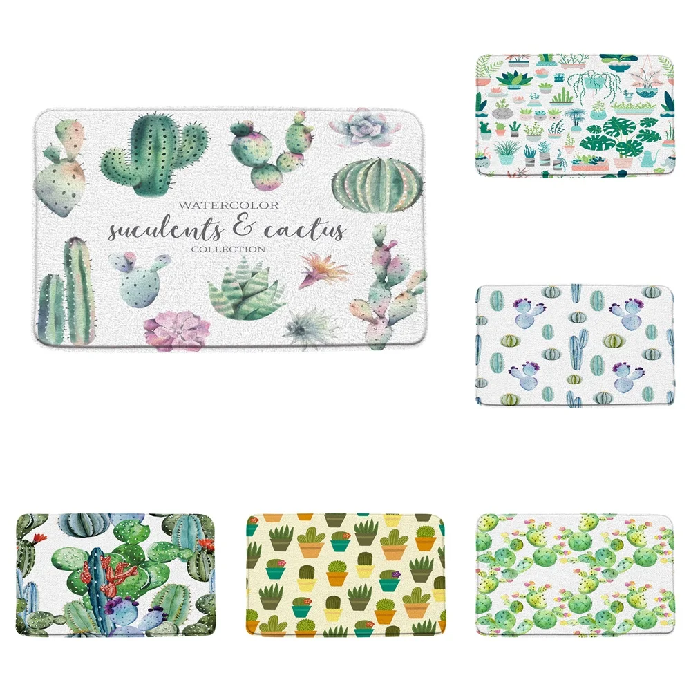 

Tropical Green Plant Bath Mats Succulent Cactus Flower Potted Non Slip Bathroom Rugs Summer Garden Art Home Floor Carpet Doormat