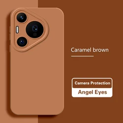 Sleek Soft Matte Silicone Case with Lens Protection - Square Design Back Cover for Huawei Pura 70 Pro (Caramel Brown)