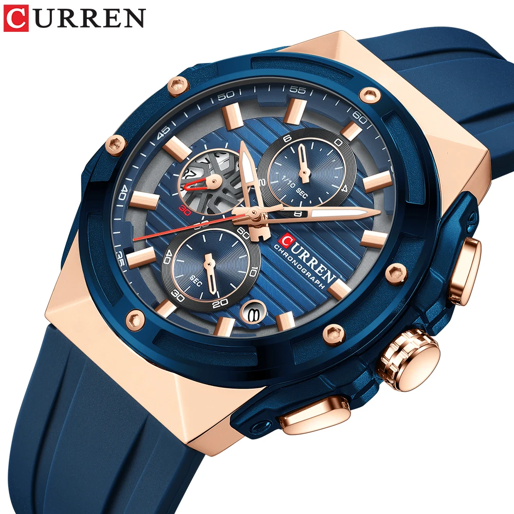 Curren Moda Uomo Cinturino In Silicone Orologi Cronografo Orologi Da Polso Al Quarzo Con Lancette Luminose Data Orologio Sportivo Impermeabile