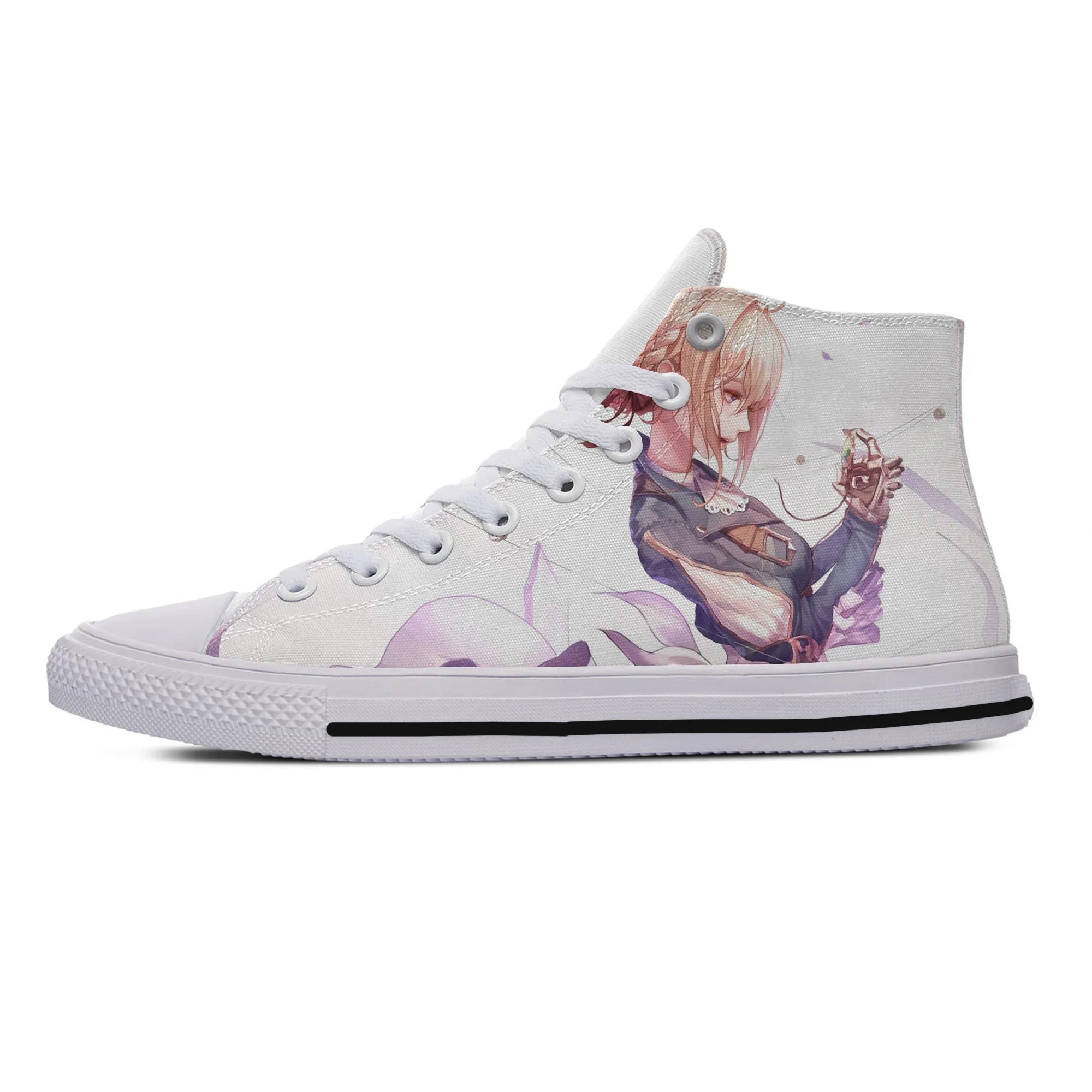 Hot Summer Women Men Anime Violet Evergarden Kwaii Fashion Shoes Lightweight Casual Canvas Shoes High Top Classic Board Shoes