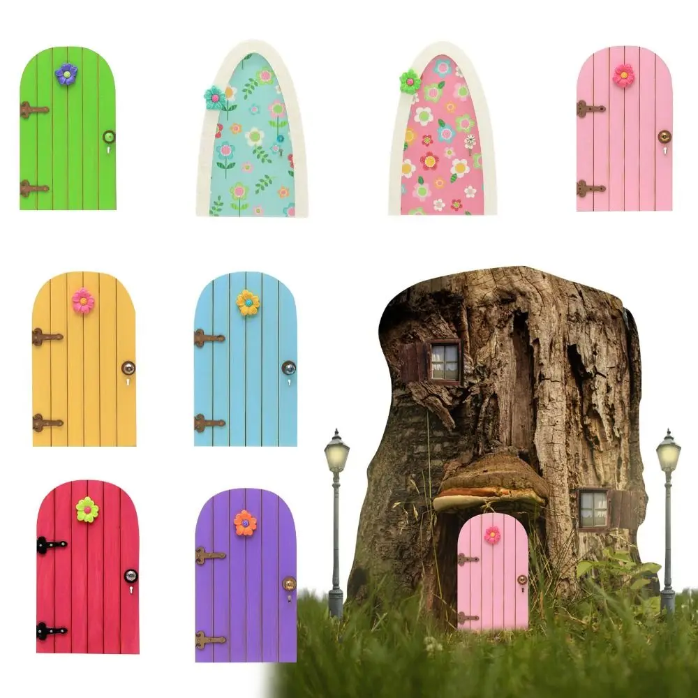 

Miniature Fairy Gnome Door Figurines Elf Home Wooden Fairy Garden Window Door Art Tree Statues Ornament Outdoor Decoration