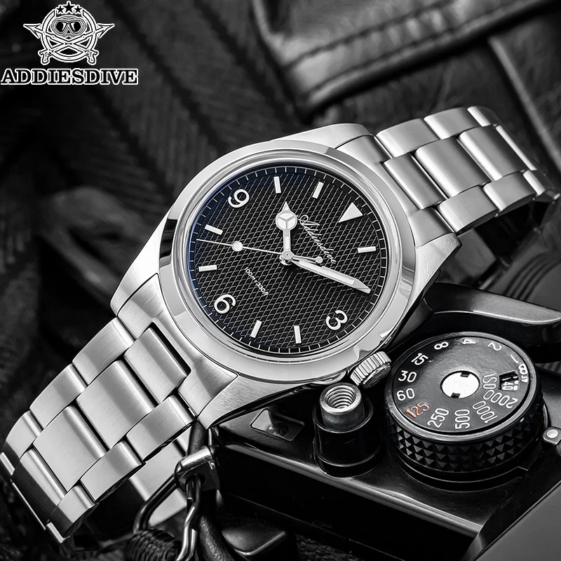 ADDIESDIVE Men's Watch NEW 36mm Bubble Mirror Glass Quartz Wristwatch Luminous Stainless Steel 10Bar waterproof Watches ﻿for Man