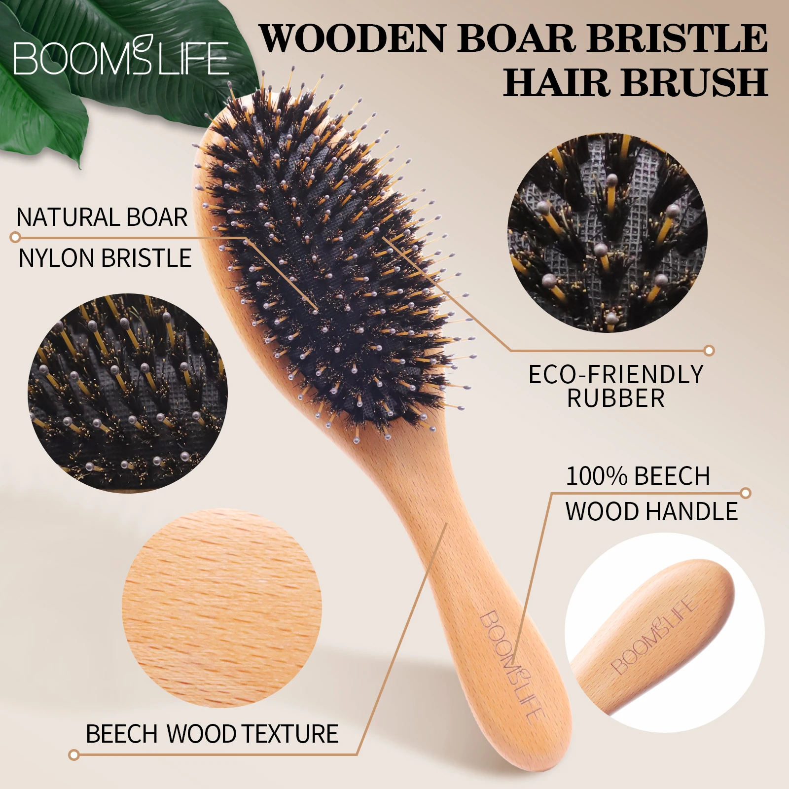 Natural Boar Bristle Hair Brush Women Wood HairBrush Anti-Static Hair Comb for Wet and Dry  Comb Hair Barber Accessories