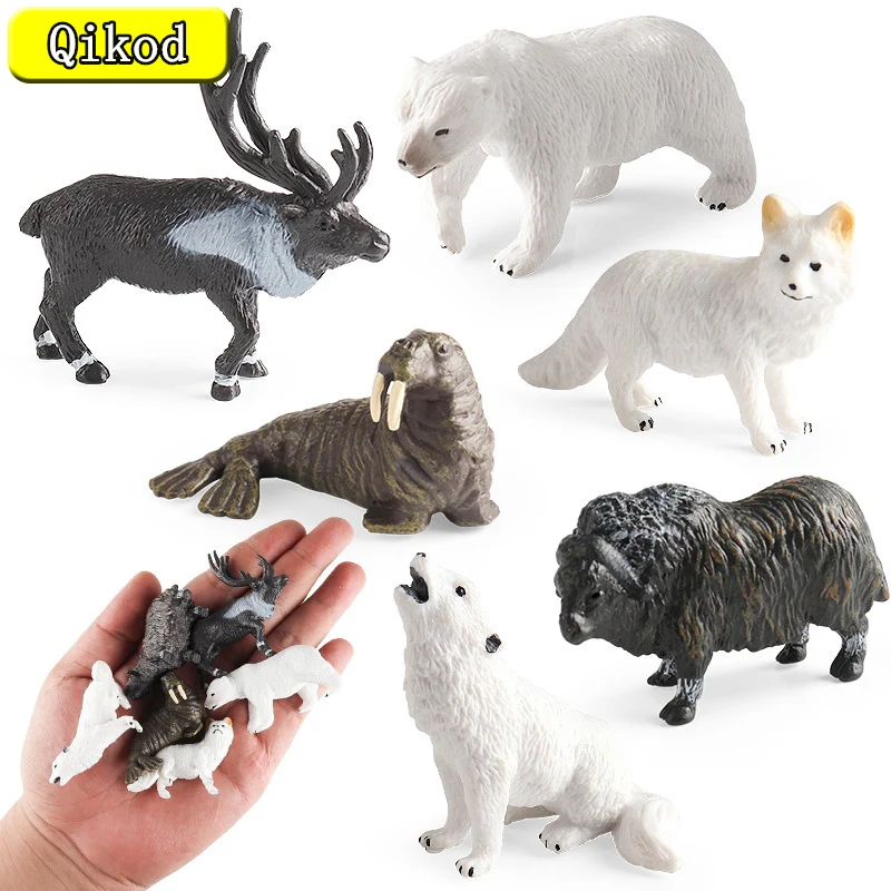 

Realistic Polar Animals Model Figurines Toy Arctic Animal Figures Polar Bear Reindeer Seal Wolf Rabbit Arctic Fox PVC Kid Gift