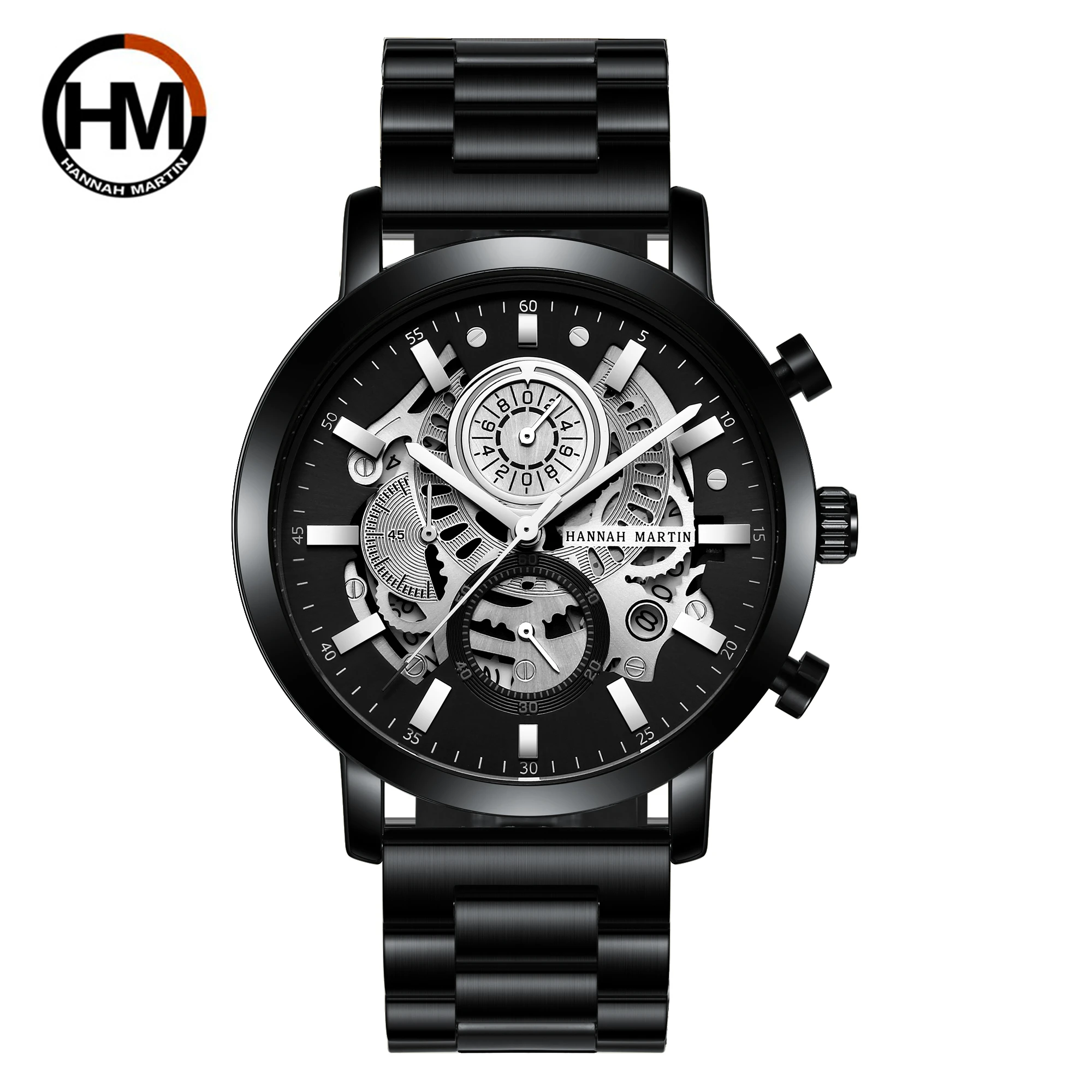 

Business Style Stainless Steel 3ATM Waterproof Fashion Hollow Out Multi Functional Quartz Movement Casual For Men Wrist Watches