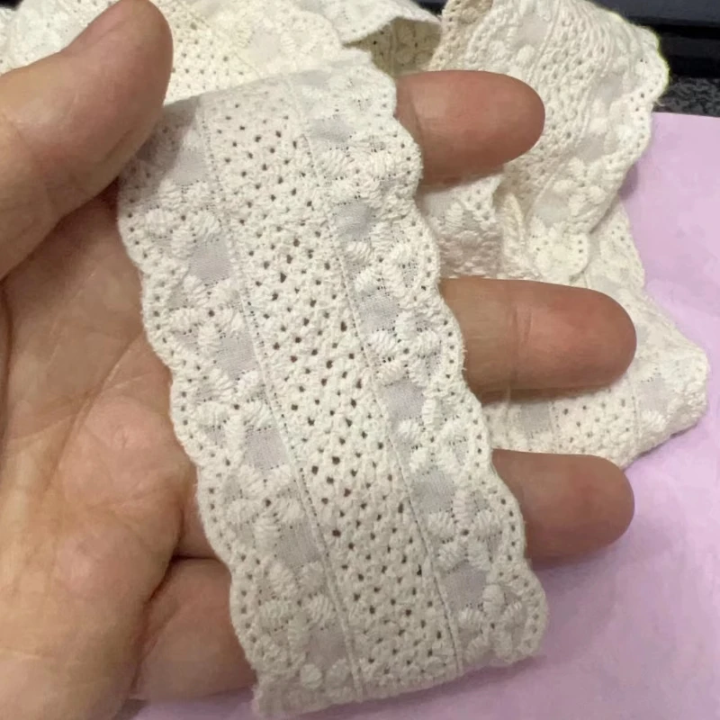 9.5-10yards/Lot 4.2cm Wide White Beige Cotton Double Side diy Home Garden Fabric Decoration Lace 5cm X987