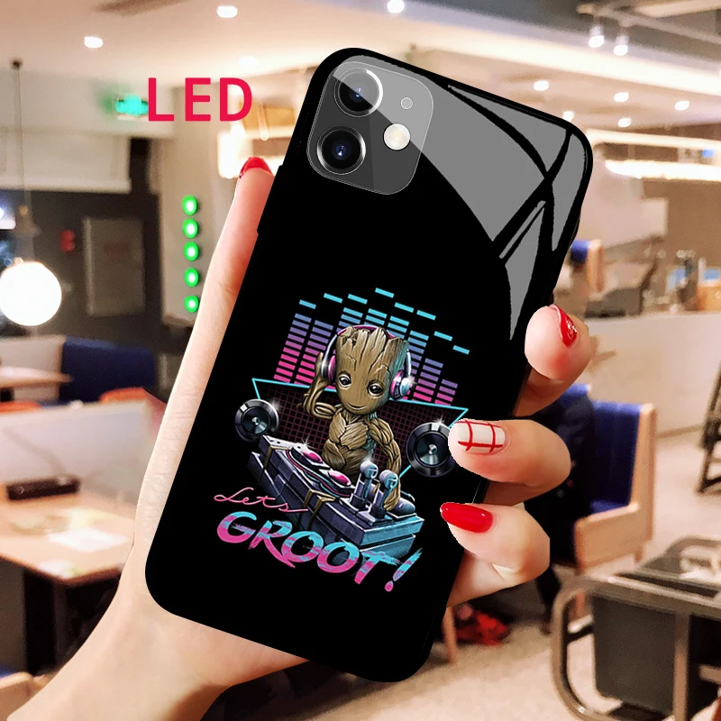 I'm Groot Luminous Tempered Glass phone case For Apple iphone 13 14 Pro Max Puls mini Luxury Fashion RGB LED Backlight new cover for iphone 12 pro max 6 7 inch starry sky series matte eco friendly phone case biodegradable wheat straw soft tpu drop protection cover yellow