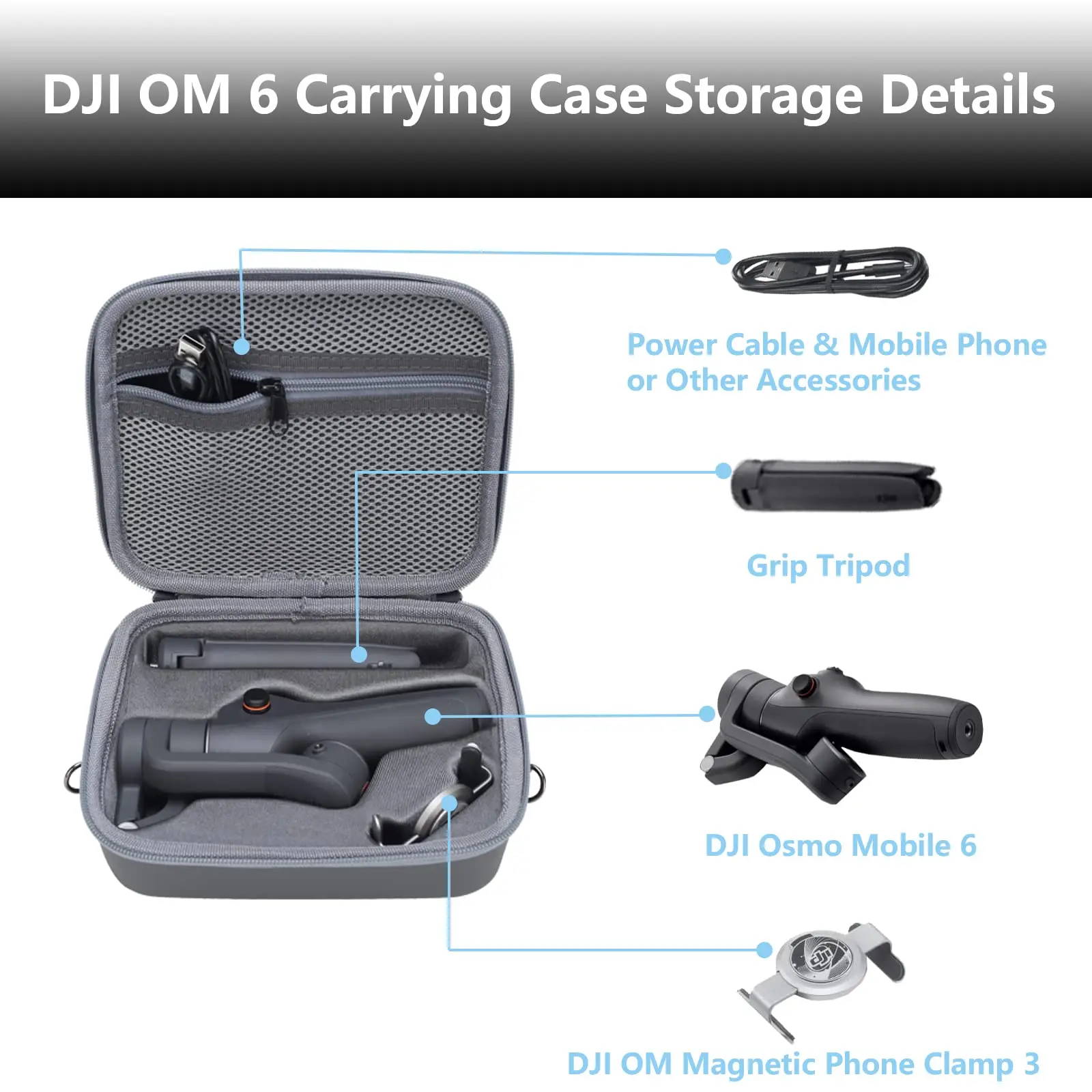 Travel Case for DJI OM 6 Portable Storage Bag Hardshell Carrying Case Fits Osmo Mobile 6 Accessories Organizer drone accessories,drone storage bag,dji case,drone case