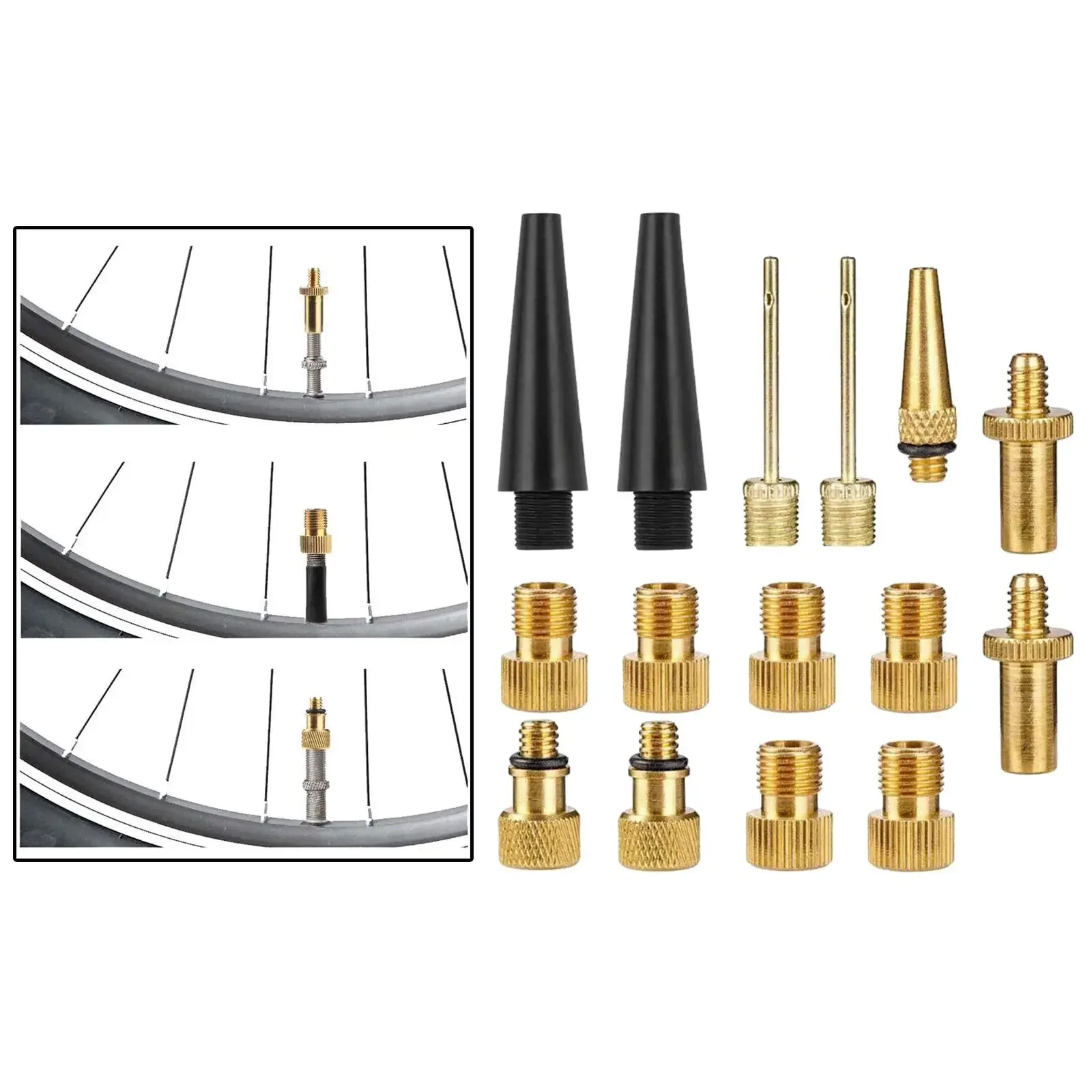 15/24/25/32pcs Copper Bicycle Valve Adapter Set SV/AV/DV Pump Adapters ...