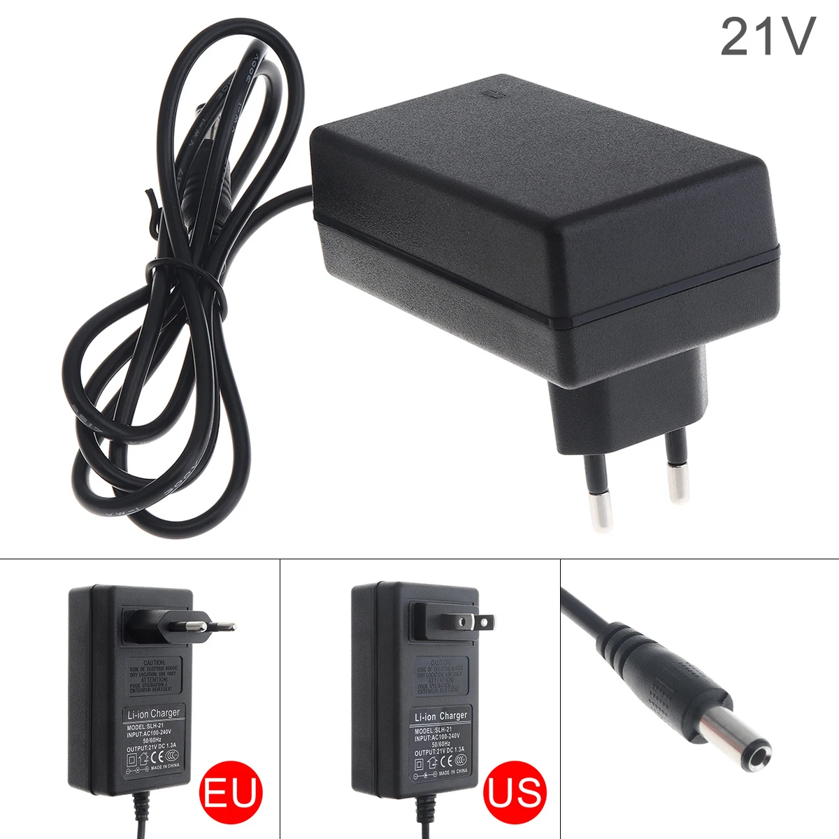 

90cm 21V DC Power Adapter Charger with EU Plug and US Plug Universal for Lithium Electric Drill / Screwdriver / Wrench