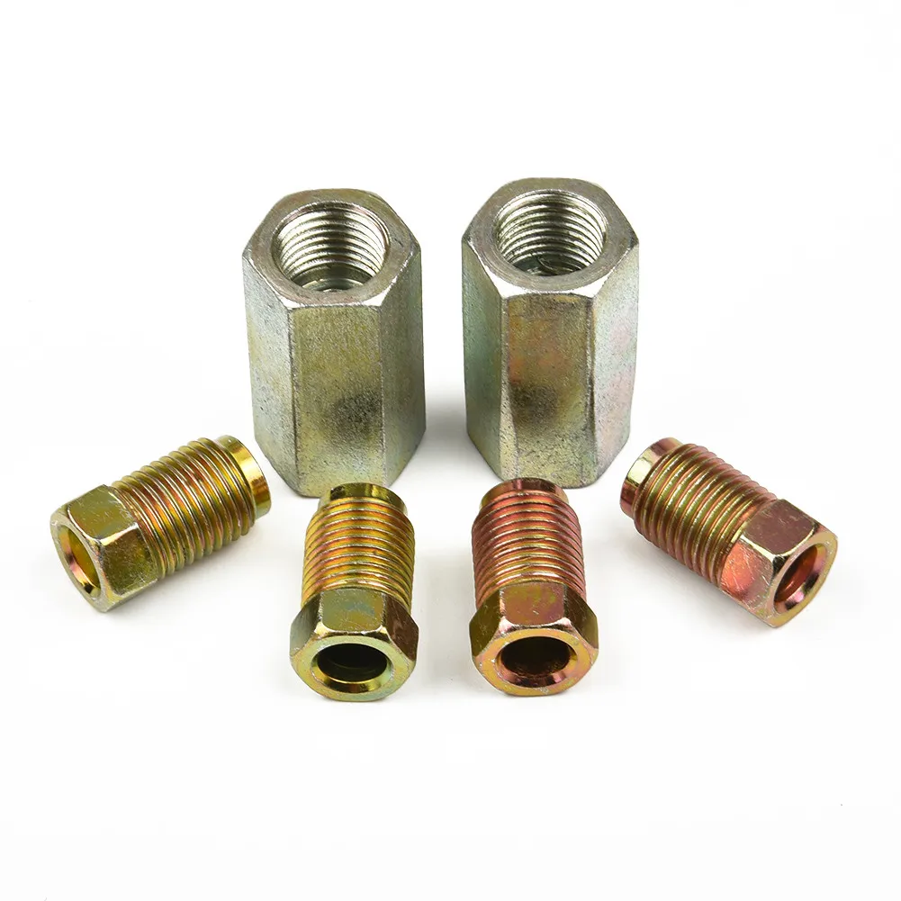 6pcs Brake Pipe 2 Qty 2 Way Female Brake Pipe Connector With 4 M10 10mm Male Nuts Short 3/16 " Union 10mm X 1mm