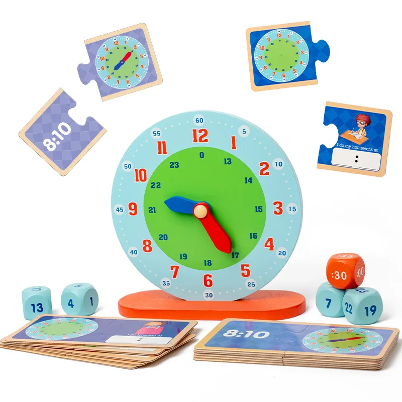 Montessori Clock for Teaching Time, Early Learning Education Clock Moveable ,Learning Resources Time Activity Set 5