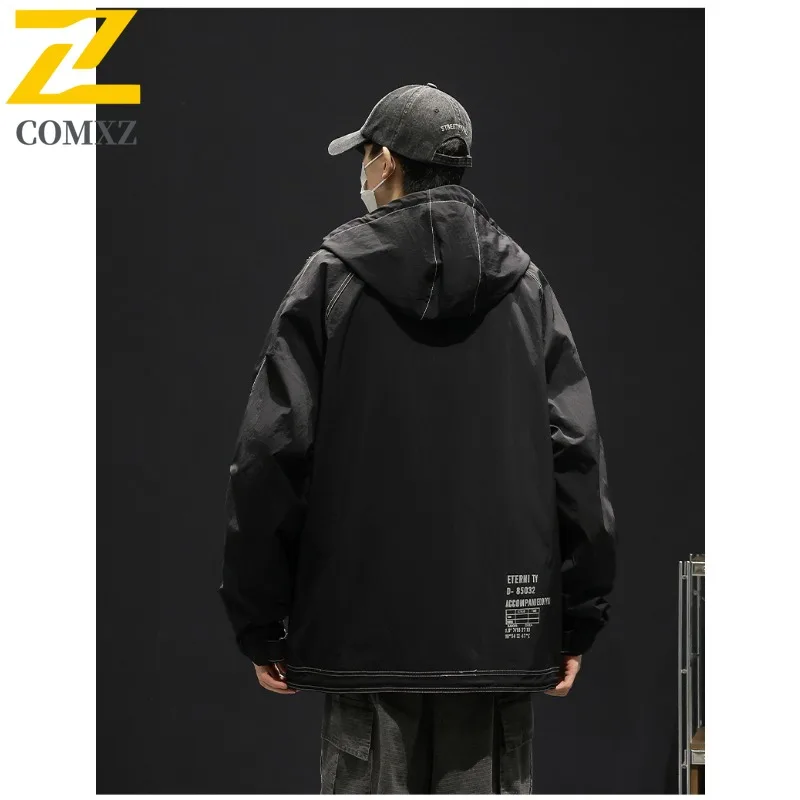 COMXZ Urban Adventure Luxury Mens Jacket  Outdoor Windproof Durable Motorcycle Coat Fashion Hooded Comfortable Autumn Clothing