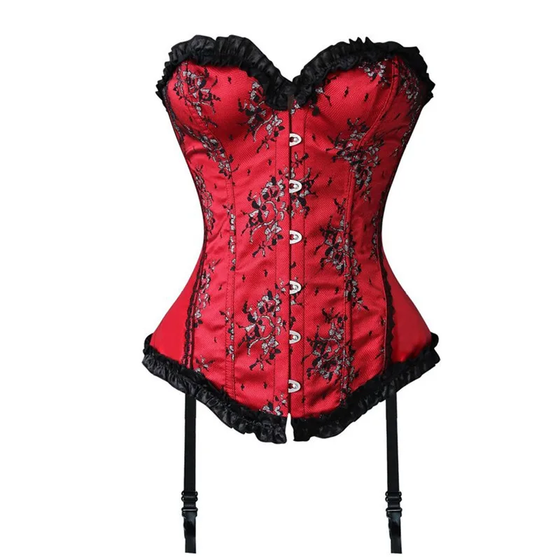 Women's sexy overbust corset lingerie Floral bustiers Pleated lace Waist slimming Vintage
