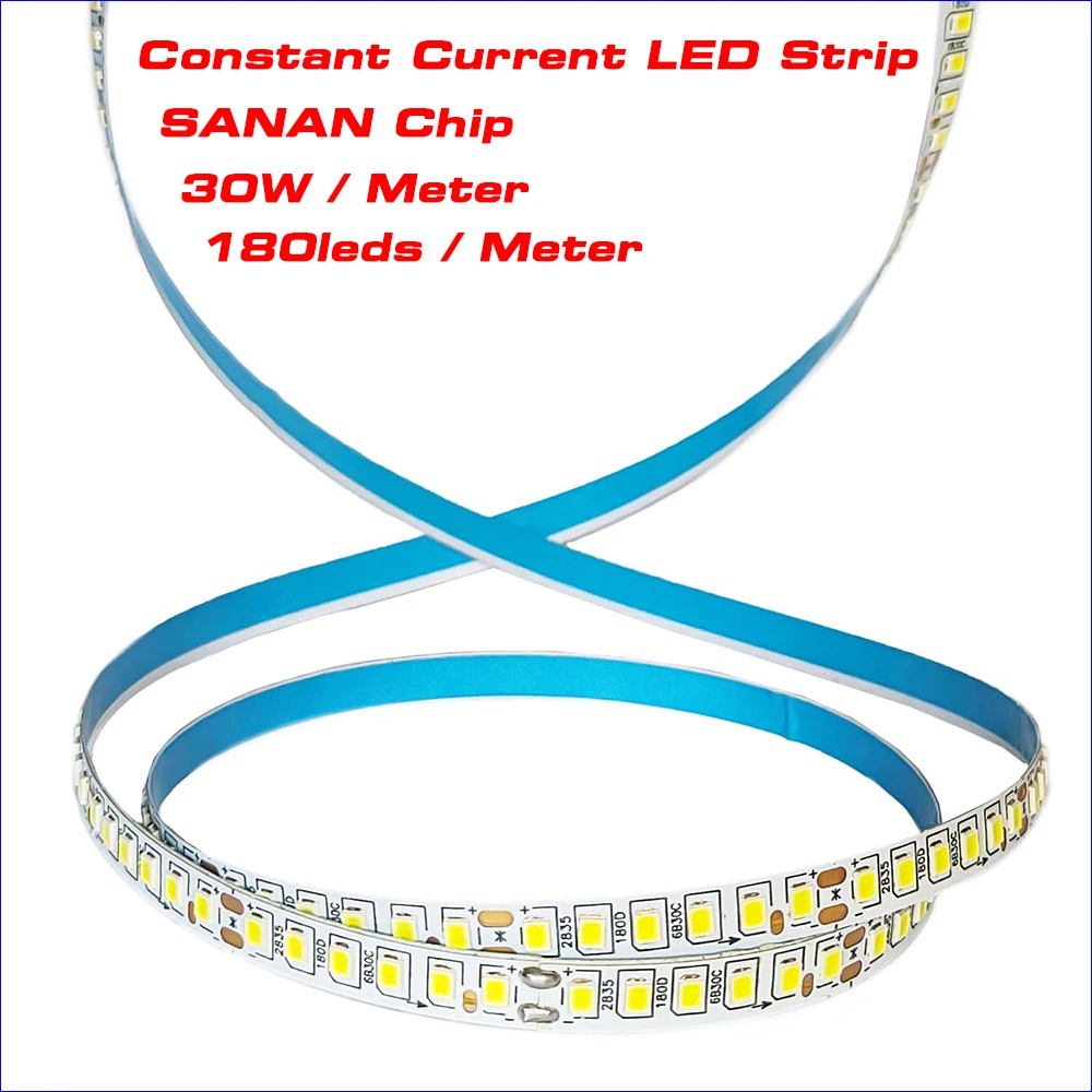 

5Meters SANAN Chip SMD2835 Strip 7MM-6B30C 30W/M Constant Current LED Ribbon Single Color 3000K/4000k/6500K Flexible LED Belt