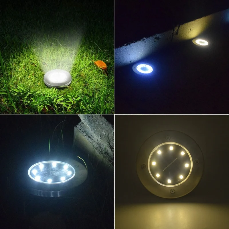 4PCS Solar LED Floor Lamp 8/10LED Outdoor Lawn Light Waterproof Underground Lamps for Lawn Decoration Garden Terrace Courtyard