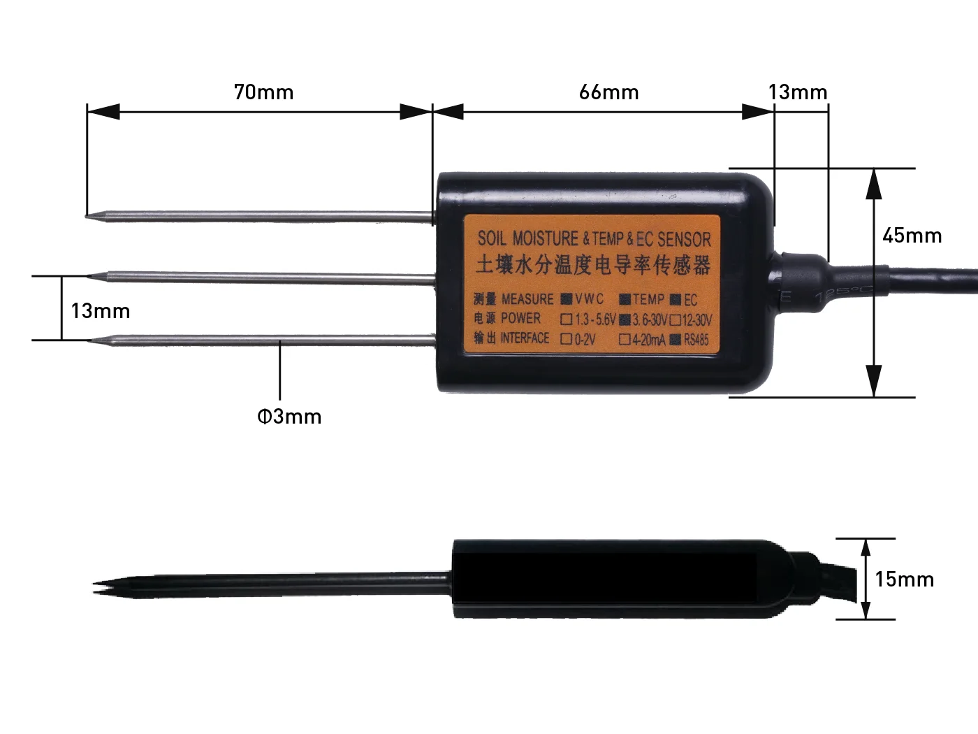 Industrial Soil Moisture & Temperature & EC Sensor MODBUS-RTU RS485 (S-Soil MTEC
