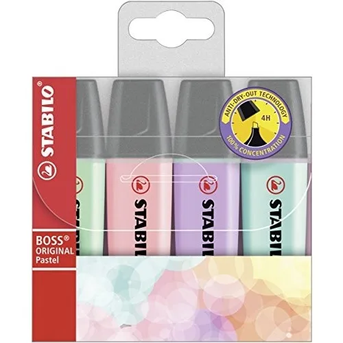 Stabilo Boss Original Pastel Color Highlighter 4 Pcs Pack Table Set Office Graffiti Pen