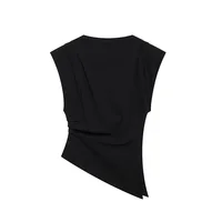 Willshela Women Fashion With Pad Solid Pleated Back Zipper Tank Tops Vintage O-Neck Sleeveless Female Chic Lady Tops - Image 4