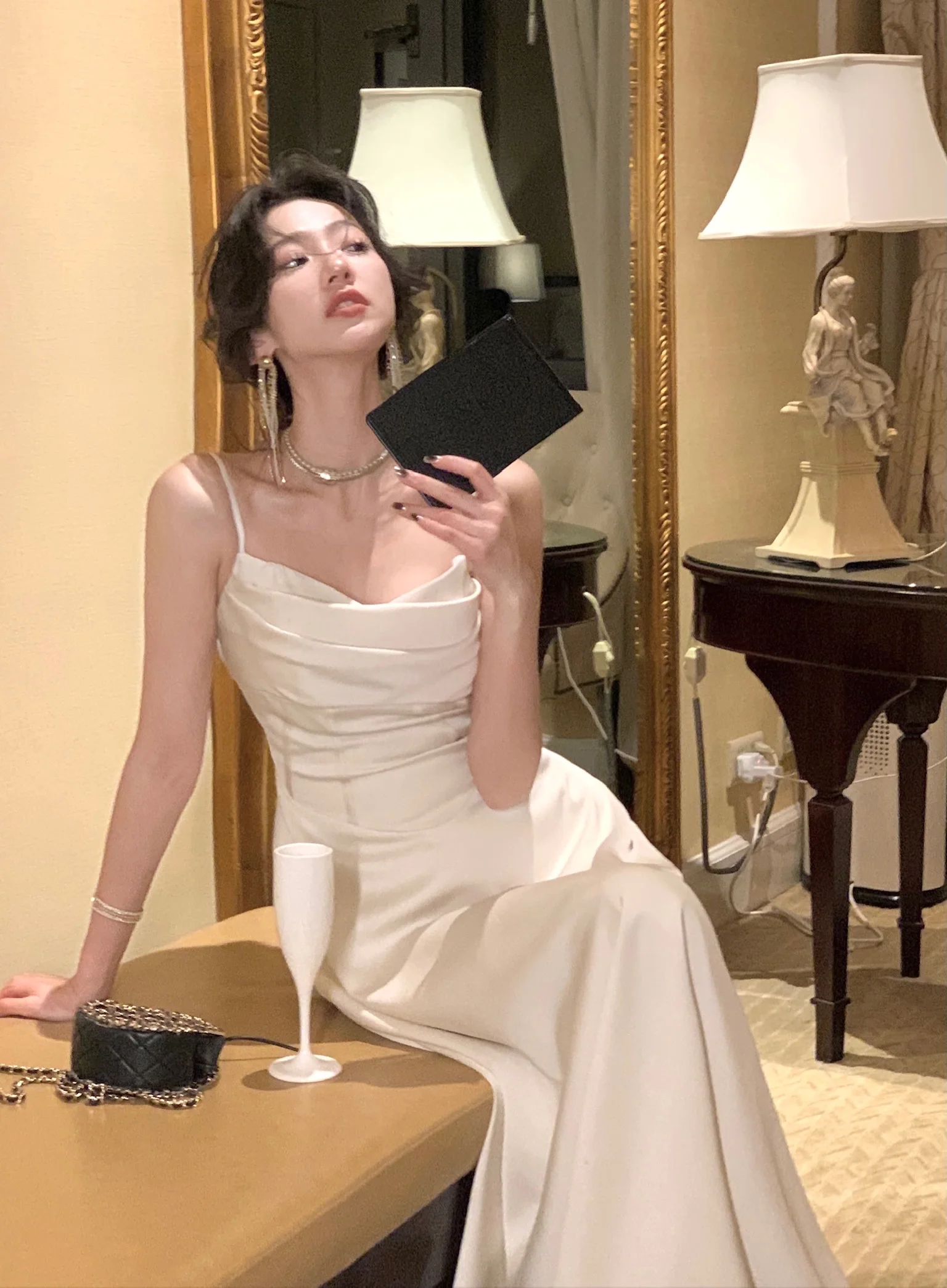 New Summer Satin Midi Dress Women Slim Spaghetti Strap Elegant Party Dresses Wedding Evening Birthday Backless Prom Robe Clothes