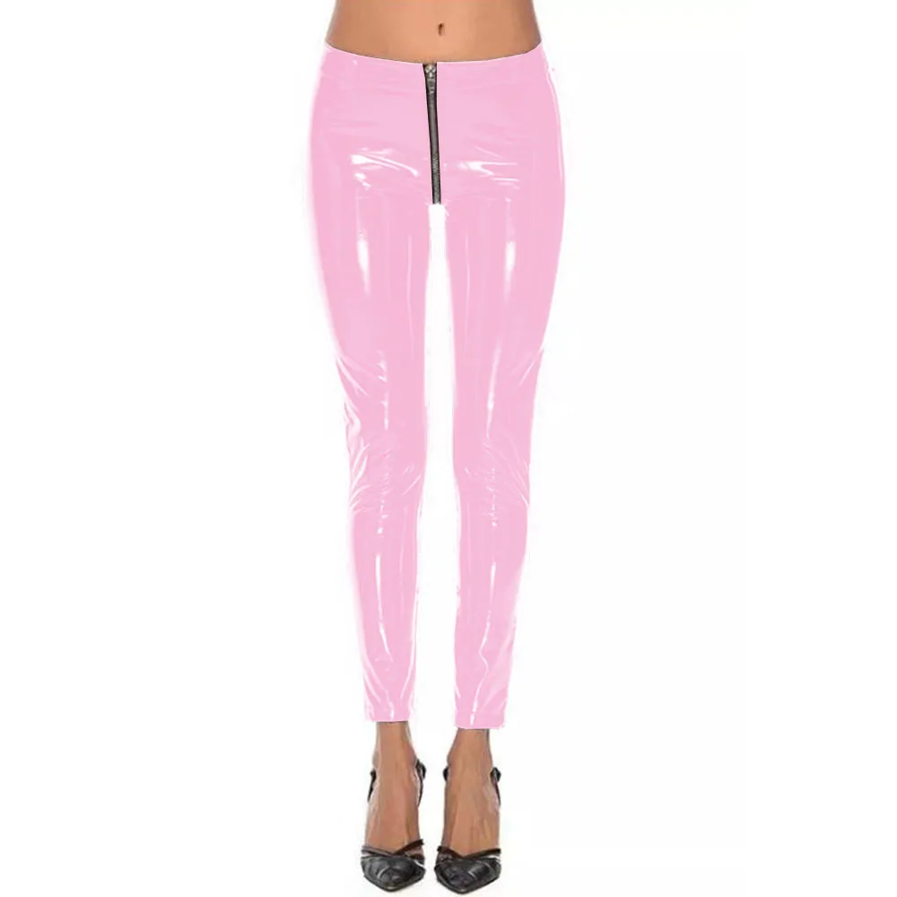 Women PVC Leather Legging Full Zipper Slim Faux Leather Pants Exotic Sexy Pencil Pants Open Crotch Erotic Club Skinny Trousers