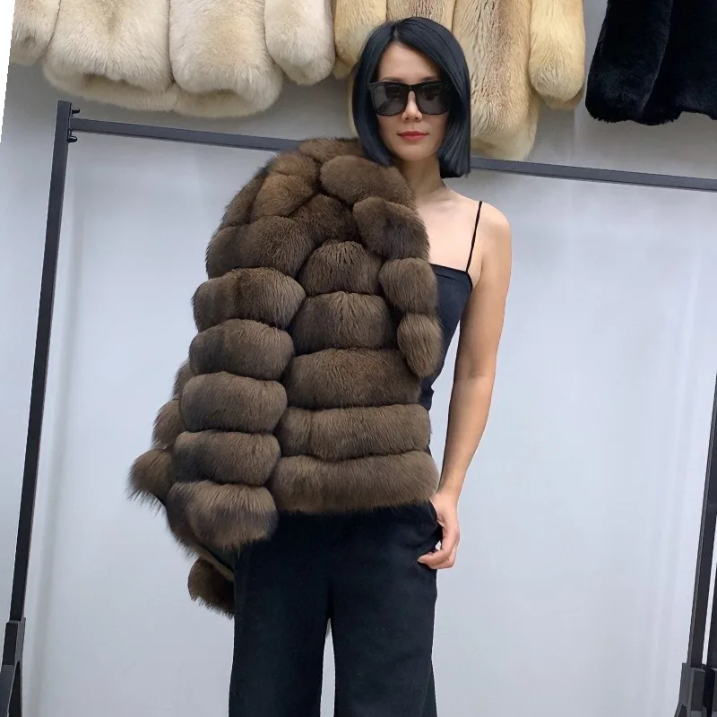 Women's Genuine Fox Fur Jacket Natural Fluffy Coat Lapel Luxury Short Real Fur Outerwear 2025 Fashion-forward Clothing