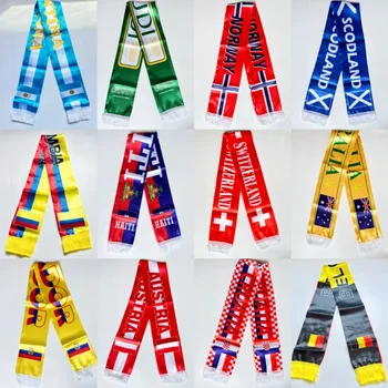 2026 Haiti  NorwayCountries Flag Scarf14x135cm Double-sided Printed Satin Haiti Flag Scarf Tassels Suitable for Football, Sports 1