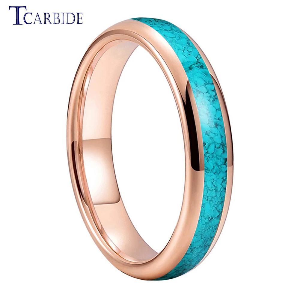 Multicolor Turquoise Tungsten Ring in Domed Polished Finish – Comfort Fit Wedding Band