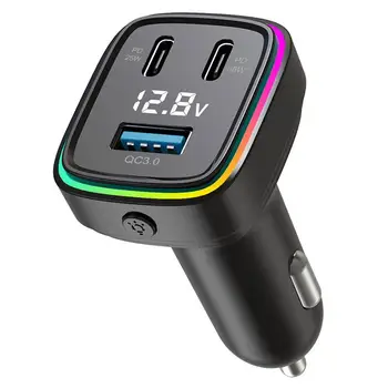 Caricabatterie per Auto con Adattatore USB C, Ricarica Rapida, 3 Porte, con Indicatore di Tensione