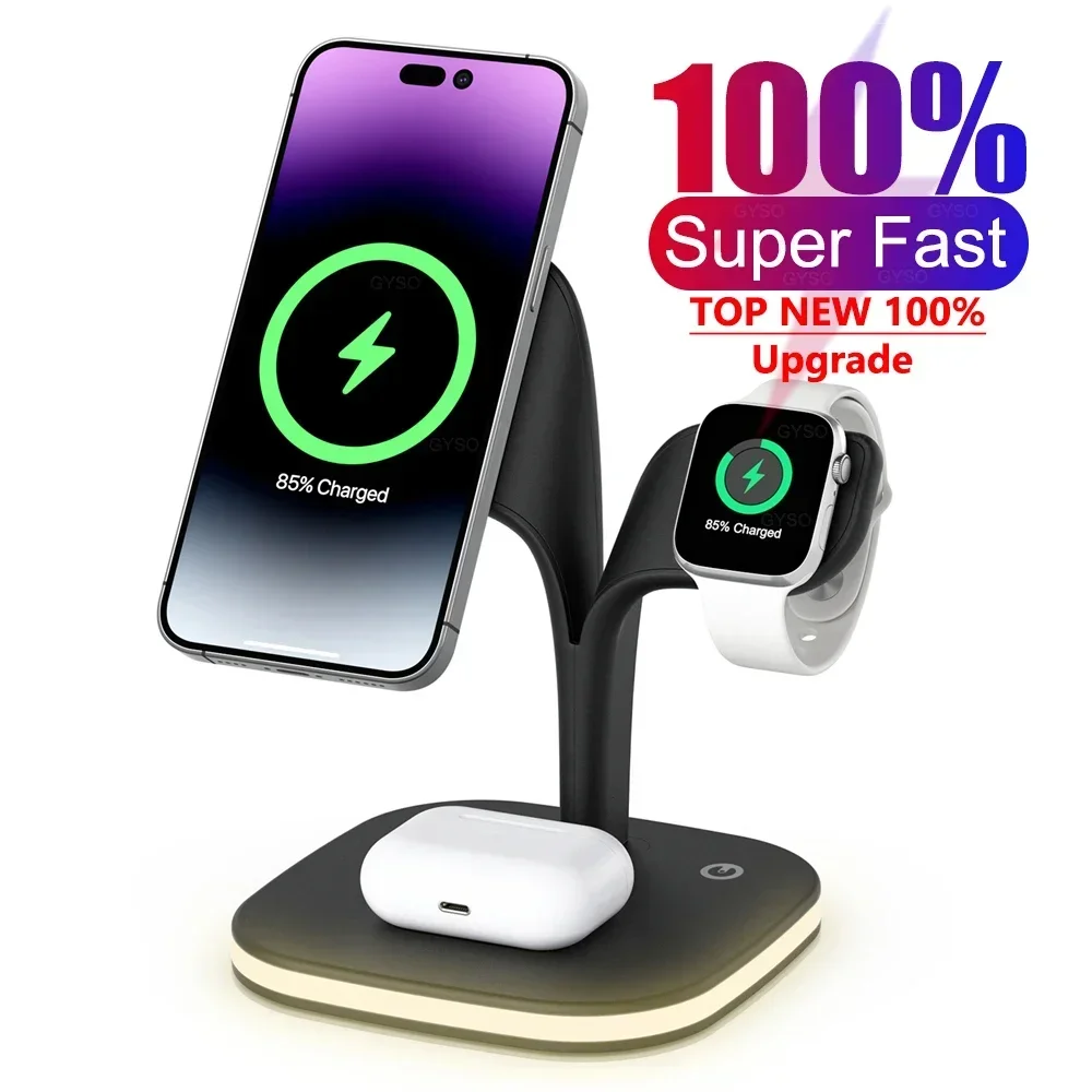 

Магнитная Беспроводная зарядная подставка для iPhone 15 14 13 12 Pro Max Apple Watch 8 7 Airpods, Индукционная док-станция для быстрой зарядки, 100%