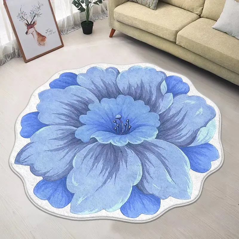 Decorative Modern Round Flower Carpet Living Room  Area Rugs Bedroom Bedside Computer Chair Rug Absorbent Anti-slip Bath Mat 4