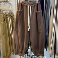 Cargo Pants Women Sporty Solid Plush Sweatpants Korean Style Casual Drawstring Elastic Waisted Streetwear Clothing Harem Pants - Image 2