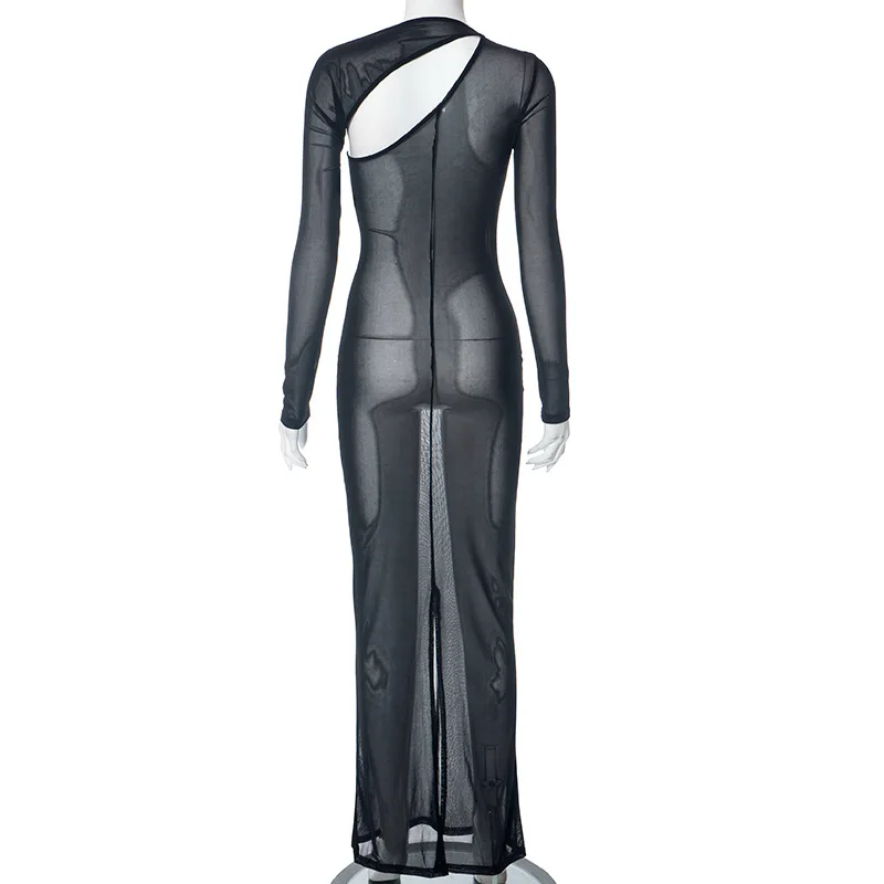 Black See Through Y2k Dress For Women Clothing Long Sleeve Vestidos De Mujer Slim Sexy Streetwear High Waist Autumn Robe Femme