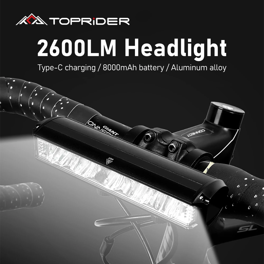 TOPRIDERBicycleLightFront2600LumenBikeLight8000mAhWaterproof