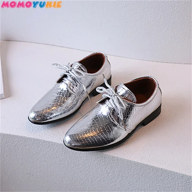 2023 Spring Autumn New Style Boys Leather Shoes Pointed-toe Solid Color Non-slip Kids Performance Shoes for Party Wedding Shoes