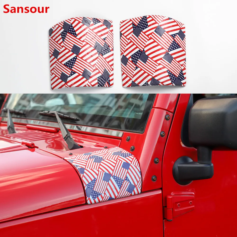 

Sansour для Jeep Wrangler JK 2007 Up ABS цветной Флаг США внешние капоты автомобиля угловая обмотка крышка двигателя декоративные наклейки