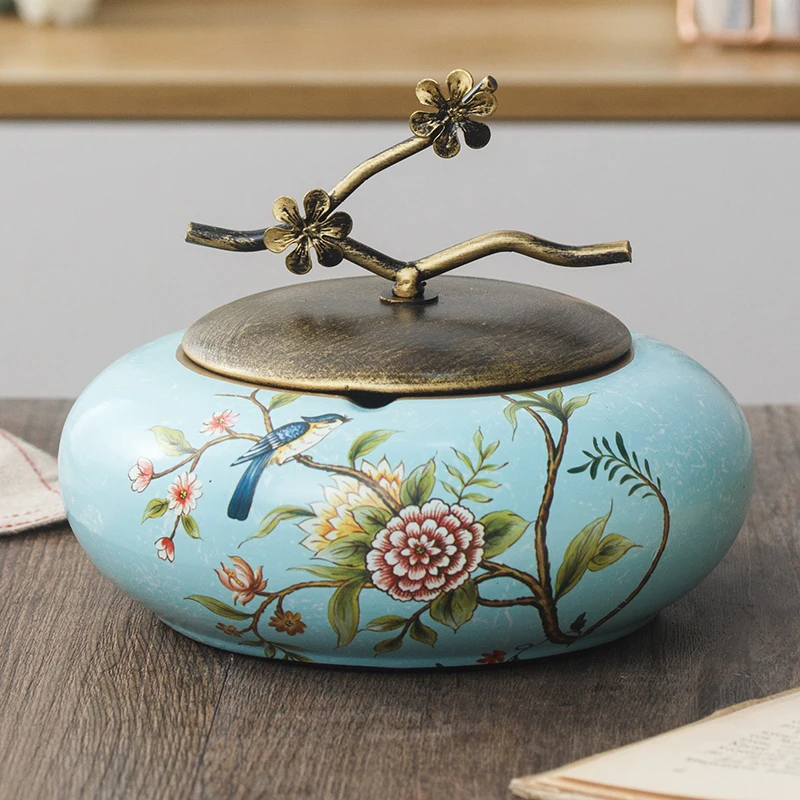 

Retro Ceramic Cigar Ashtrays With Lid Anti-fly Ash Tray Modern Home Decoration Accessories Desk Ash Tray Bong For Smoking