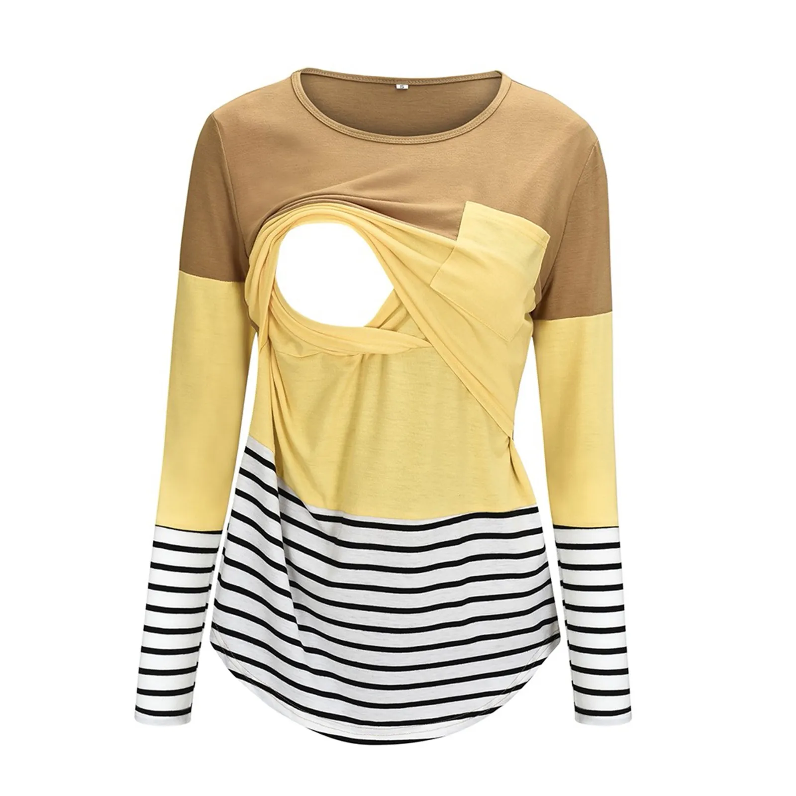Womens Maternity Long Sleeve Striped Print Nursing Tops T shirt For