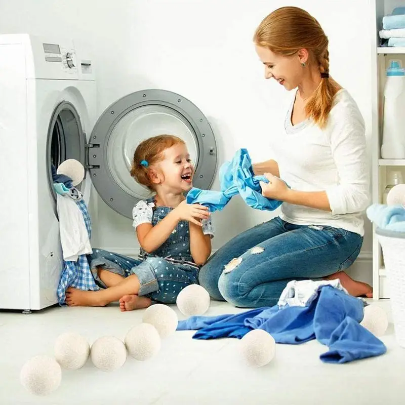 Wool Dryer Balls Drying Time Shortener Set Of 6 Reusable Fabric Softener Ball Reduces Clothing Wrinkles And Saves Drying Time
