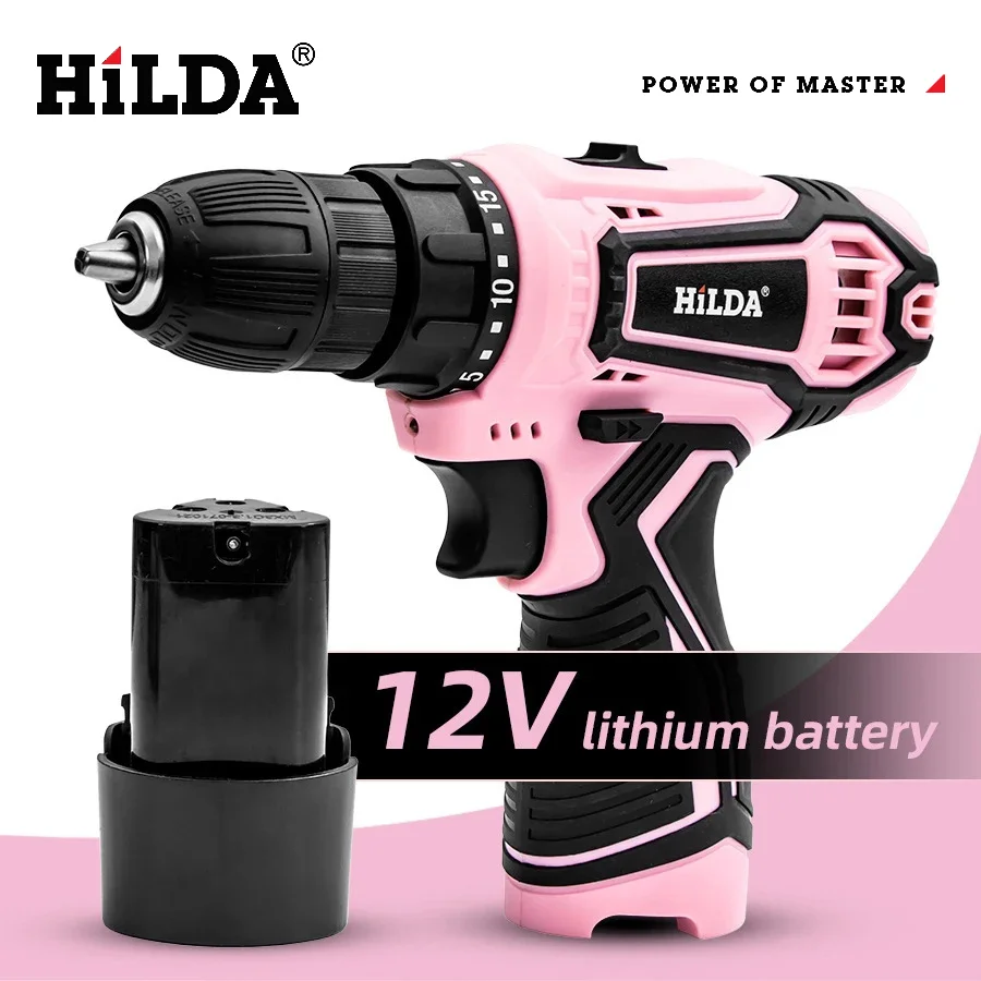 HILDA Electric Drill 12V Cordless Drill Electric Screwdriver Mini Wireless Power Driver DC Lithium-Ion Battery 2
