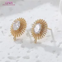 10*14MM 14K Gold Color Plated Brass with Zircon Oval Stud Earrings High Quality Diy DIY Jewelry Making Accessories