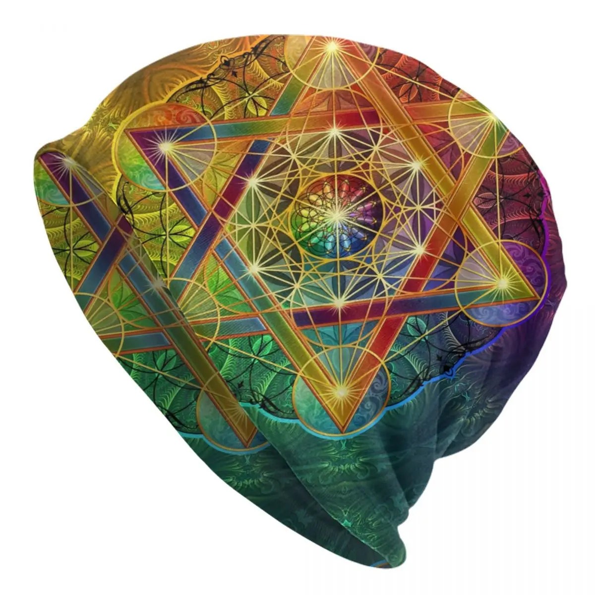 

Куб Metatron с Merkabah и шапкой с цветком жизни, вязаная уличная шапка, зимние черепа с священным геометрическим рисунком, шапочки, шапки