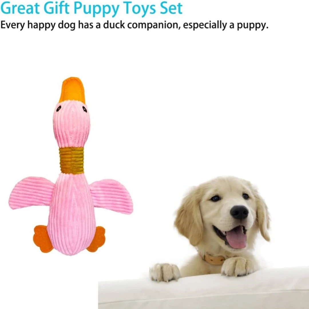 4-piece set of large squeaky wrinkled duck and goose, suitable for small and medium-sized dog breeds, puppy toys, puppy chew tee 3