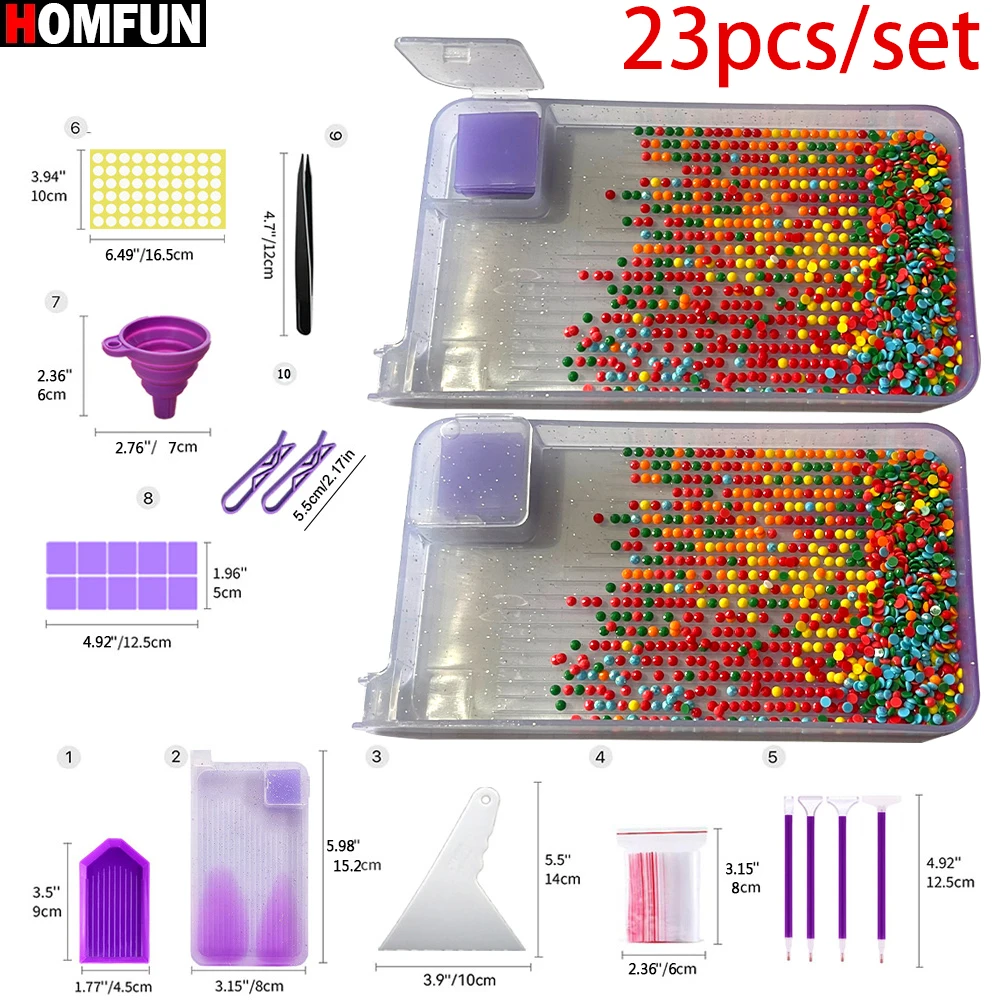 HOMFUN New 23pcs/set Diamond Painting Kit with Multifunctional Pen Heads, Wax, Storage Tray & Funnel, Essential Accessories