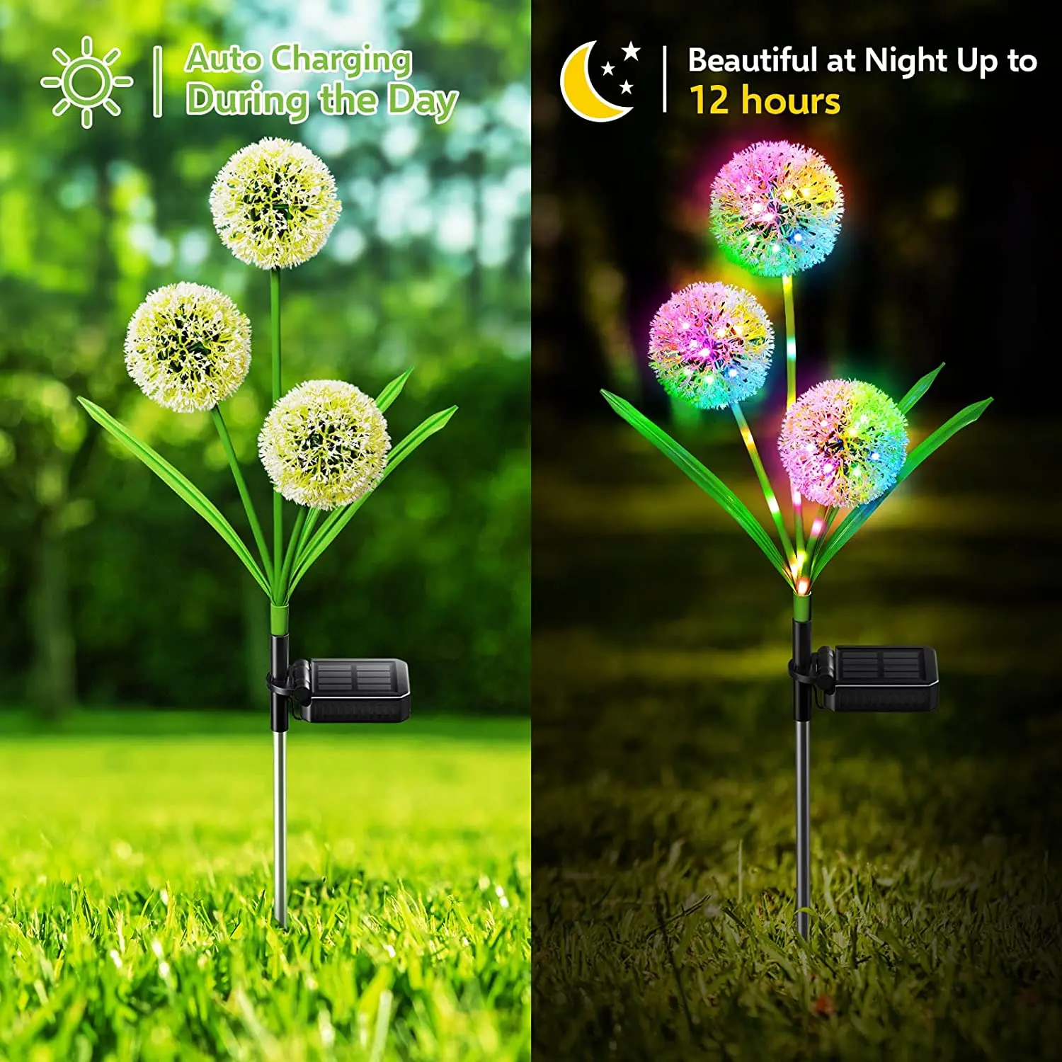 Luci solari decorative per esterni, 3 teste, luci solari da giardino a forma di dente di leone, 2 modalità di luce intensa per cortile, patio, decorazioni da giardino_voghion.com